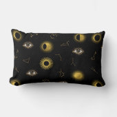 ブラック金ゴールドシアルサン&ムーン〔占星術の〕十二宮図アイ ランバークッション (正面)