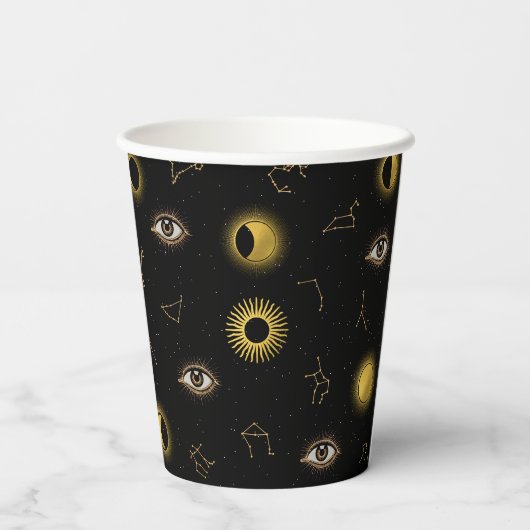 ブラック金ゴールドシアルサン&ムーン〔占星術の〕十二宮図アイ 紙コップ (裏面)