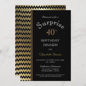 ブラック金ゴールドシェブロンサプライズ40th誕生日ディナー 招待状 (正面/裏面)