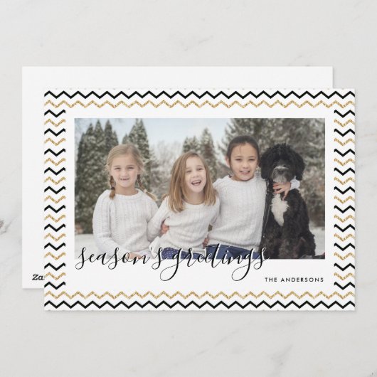 ブラック金ゴールドシェブロン写真シーズンのグリーティングカード シーズンカード (正面/裏面)
