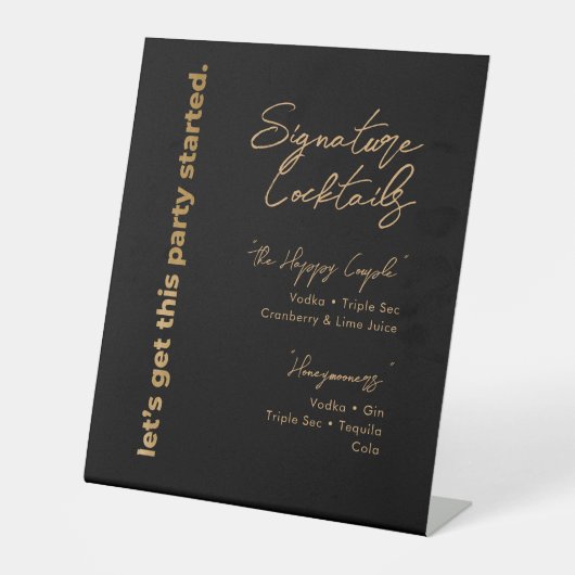 ブラック金ゴールドシグネチャーカクテルメニュー台座看板 台座サイン (正面)