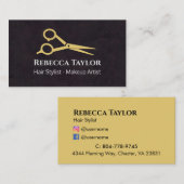 ブラック金ゴールドシザモダンー美容師-化粧 名刺 (正面/裏面)