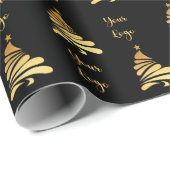 ブラック金ゴールドシックなクリスマスツリー小売りカスタムロゴ ラッピングペーパー (ロールコーナー)