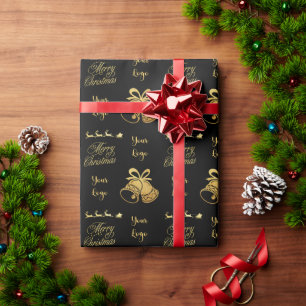 ブラック金ゴールドシックなクリスマスツリー小売りカスタムロゴ ラッピングペーパー
