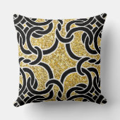 ブラック金ゴールドシックケルト結び目模様シームレスパターンタイル クッション (裏面)