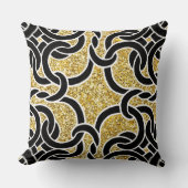 ブラック金ゴールドシックケルト結び目模様シームレスパターンタイル クッション (正面)