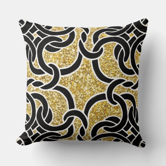 ブラック金ゴールドシックケルト結び目模様シームレスパターンタイル クッション (正面)