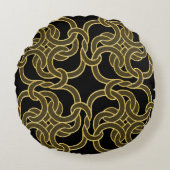 ブラック金ゴールドシックケルト結び目模様シームレスパターンタイル ラウンドクッション (正面)