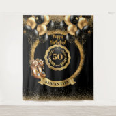 ブラック金ゴールドシック50thバースデーパーティー背景 タペストリー (正面)