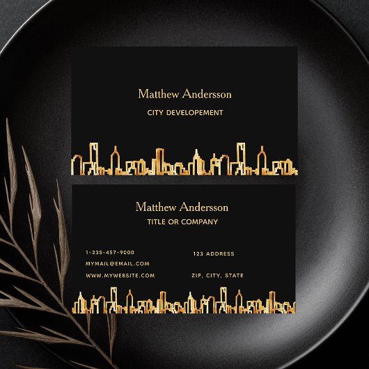 ブラック金ゴールドシティスカイライン建築 名刺