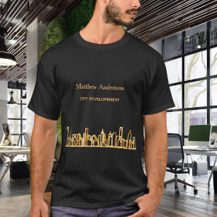 ブラック金ゴールドシティスカイライン建築 Tシャツ