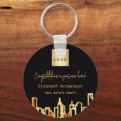 ブラック金ゴールドシティ実在スキライン不動産のロゴ キーホルダー (正面)
