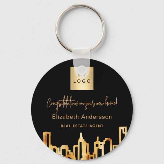ブラック金ゴールドシティ実在スキライン不動産のロゴ キーホルダー (裏面)