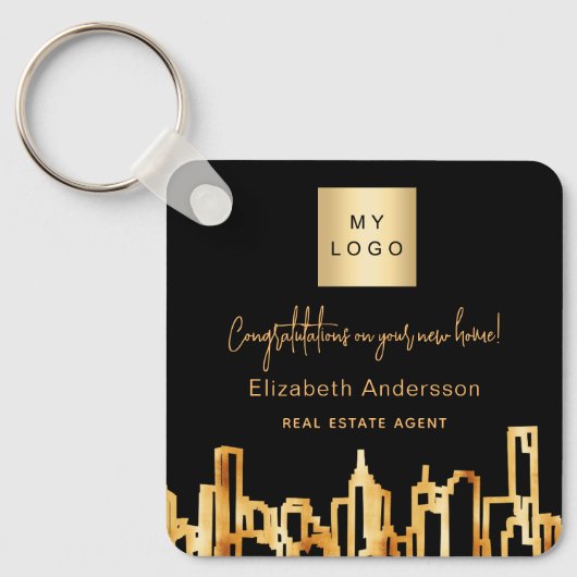 ブラック金ゴールドシティ実在スキライン不動産のロゴ キーホルダー (正面)