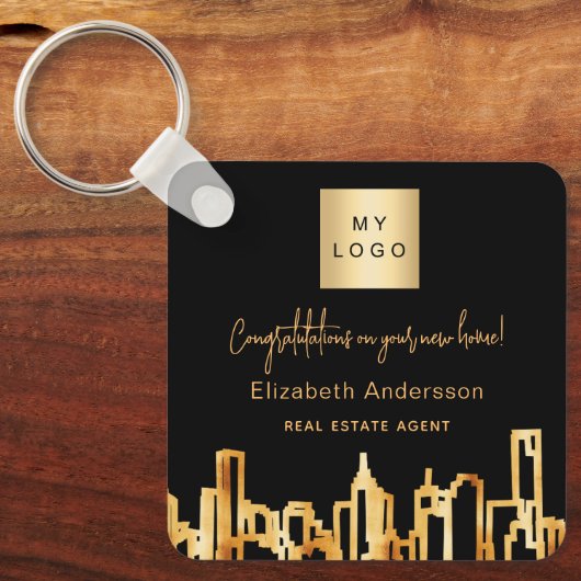 ブラック金ゴールドシティ実在スキライン不動産のロゴ キーホルダー (正面)
