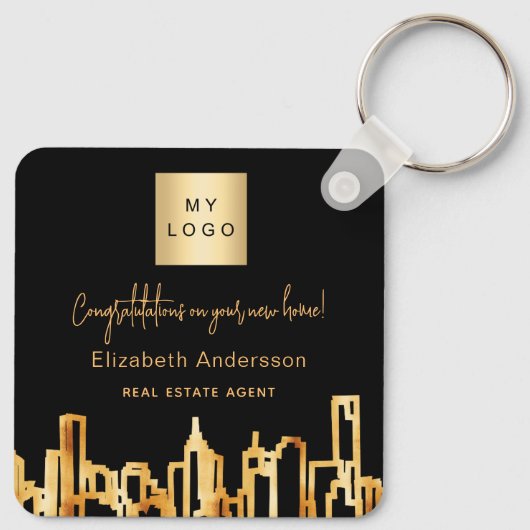 ブラック金ゴールドシティ実在スキライン不動産のロゴ キーホルダー (裏面)