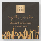 ブラック金ゴールドシティ実在スキライン不動産のロゴ ストーンコースター (正面)