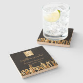 ブラック金ゴールドシティ実在スキライン不動産のロゴ ストーンコースター (横)