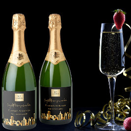 ブラック金ゴールドシティ実在スキライン不動産のロゴ スパークリングワインラベル