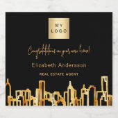 ブラック金ゴールドシティ実在スキライン不動産のロゴ スパークリングワインラベル (シングルラベル)