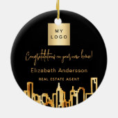 ブラック金ゴールドシティ実在スキライン不動産のロゴ セラミックオーナメント (裏面)