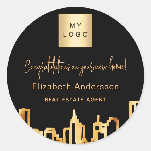 ブラック金ゴールドシティ実在スキライン不動産のロゴ ラウンドシール (正面)