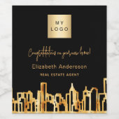 ブラック金ゴールドシティ実在スキライン不動産のロゴ ワインラベル (シングルラベル)