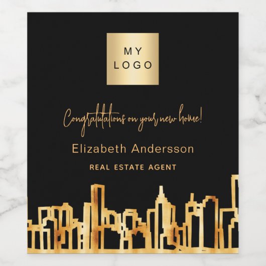 ブラック金ゴールドシティ実在スキライン不動産のロゴ ワインラベル (シングルラベル)