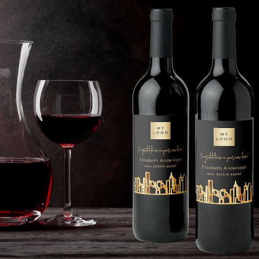 ブラック金ゴールドシティ実在スキライン不動産のロゴ ワインラベル