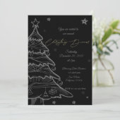 ブラック金ゴールドシャルボードクリスマスディナー招待状 (スタンド正面)