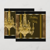 ブラック金ゴールドシャンデリアレオパードバースデーパーティー 招待状 (正面/裏面)