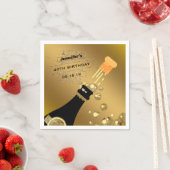 ブラック金ゴールドシャンパンエレガントバースデーパーティー紙 スタンダードカクテルナプキン (インサイチュ)