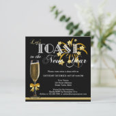 ブラック金ゴールドシャンパンニューイヤーイブ招待状 招待状 (スタンド正面)