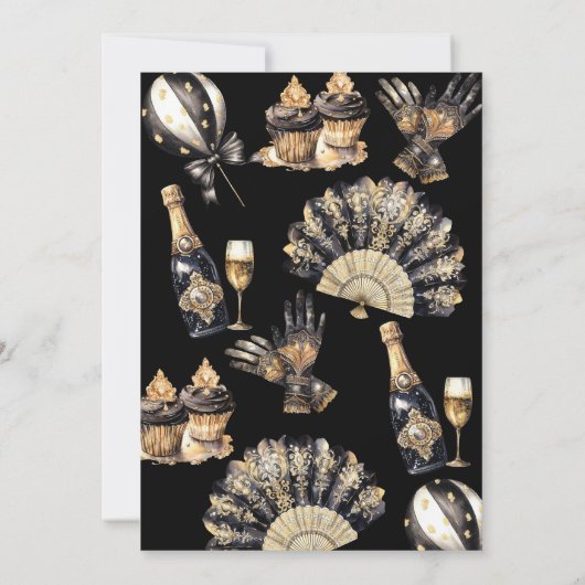 ブラック金ゴールドシャンパンニューイヤーズイブお祝い 招待状 (裏面)