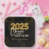 ブラック金ゴールドシャンパン応援ニューイヤーイブパーティー ペーパープレート (パーティー)