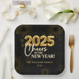 ブラック金ゴールドシャンパン応援ニューイヤーイブパーティー ペーパープレート