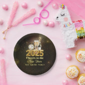 ブラック金ゴールドシャンパン応援ニューイヤーイブパーティー ペーパープレート (パーティー)