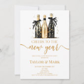 ブラック金ゴールドシャンパン応援ニューイヤーイブパーティー 招待状 (正面)
