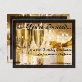 ブラック金ゴールドシャンパン40th誕生日パーティー 招待状 (正面/裏面)