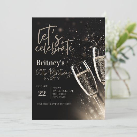 ブラック金ゴールドシャンパン60thバースデーパーティー 招待状 (スタンド正面)