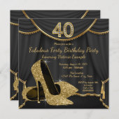 ブラック金ゴールドシューズ素晴らしい40歳の誕生日パーティー 招待状 (正面/裏面)