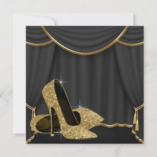 ブラック金ゴールドシューズ素晴らしい40歳の誕生日パーティー 招待状 (裏面)