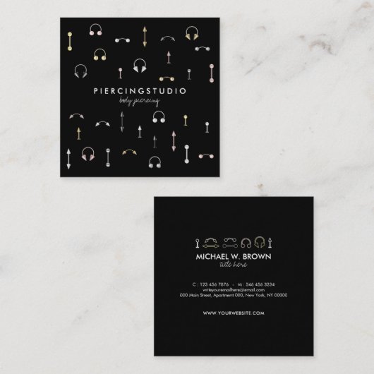 ブラック金ゴールドシルバーピンク体ピアシング スクエア名刺 (正面/裏面)