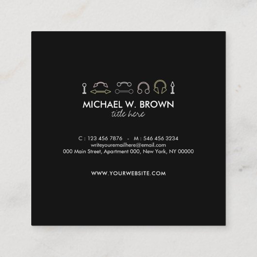 ブラック金ゴールドシルバーピンク体ピアシング スクエア名刺 (裏面)