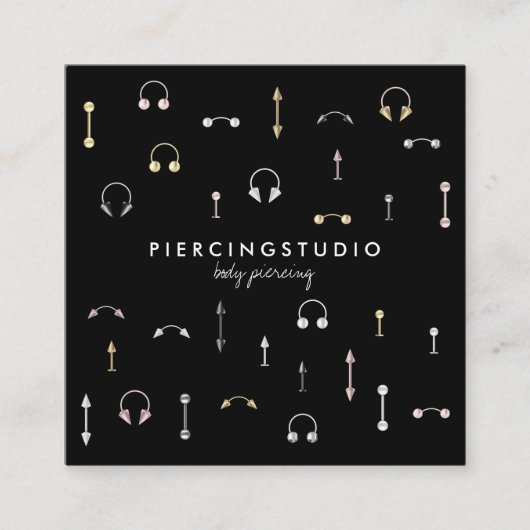 ブラック金ゴールドシルバーピンク体ピアシング スクエア名刺 (正面)