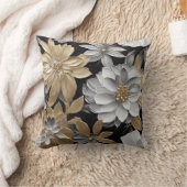 ブラック金ゴールドシルバーフローラ装飾用クッション クッション (ブランケット)