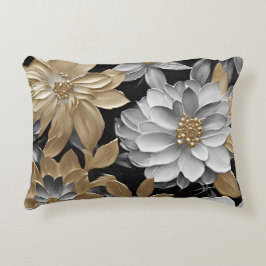 ブラック金ゴールドシルバーフローラ アクセントクッション