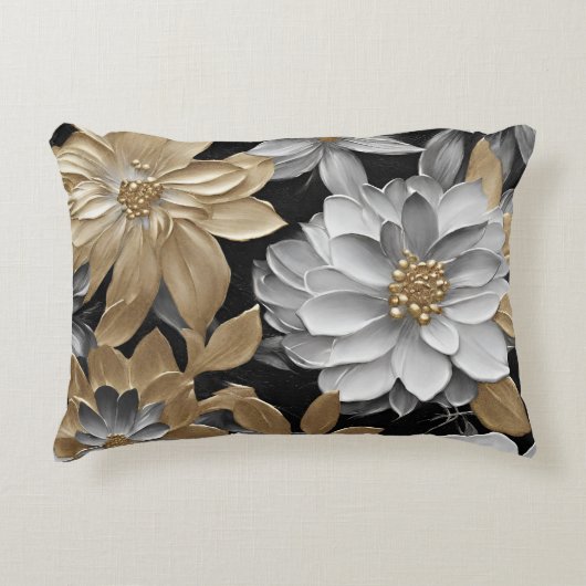 ブラック金ゴールドシルバーフローラ アクセントクッション (正面)