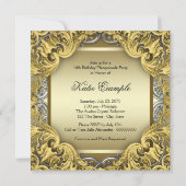 ブラック金ゴールドシルバーSweet sixteenマスカレードパーティー 招待状 (裏面)