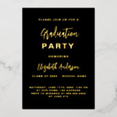 ブラック金ゴールドシンプル卒業パーティー 箔招待状 (正面)
